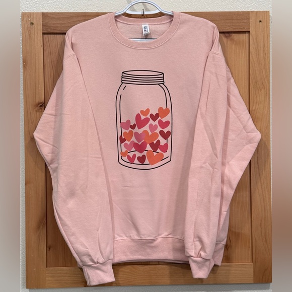 Jerzees Tops - Valentine’s Pink Heart Jar Sweatshirt, size Medium